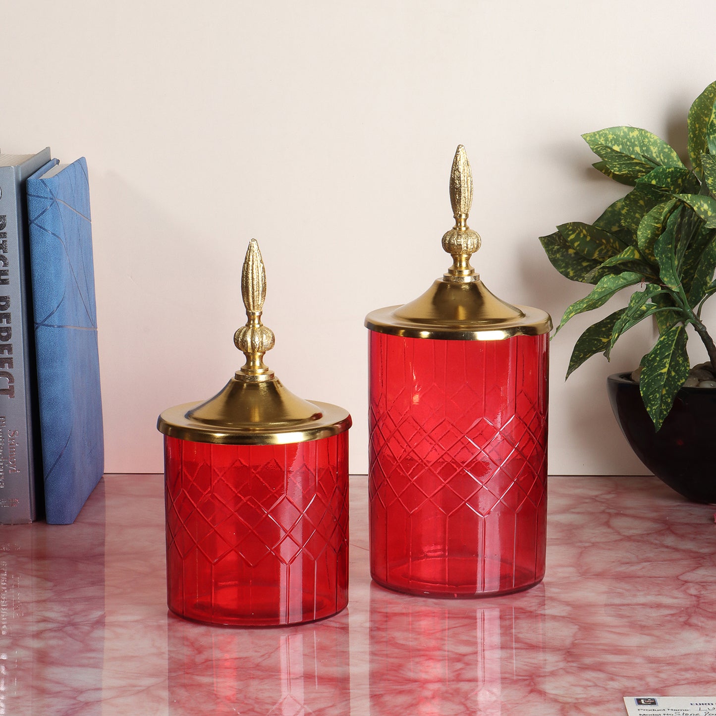 Royal Red Set of Two: Majestic Mahal-Topped Canisters, Big and Small