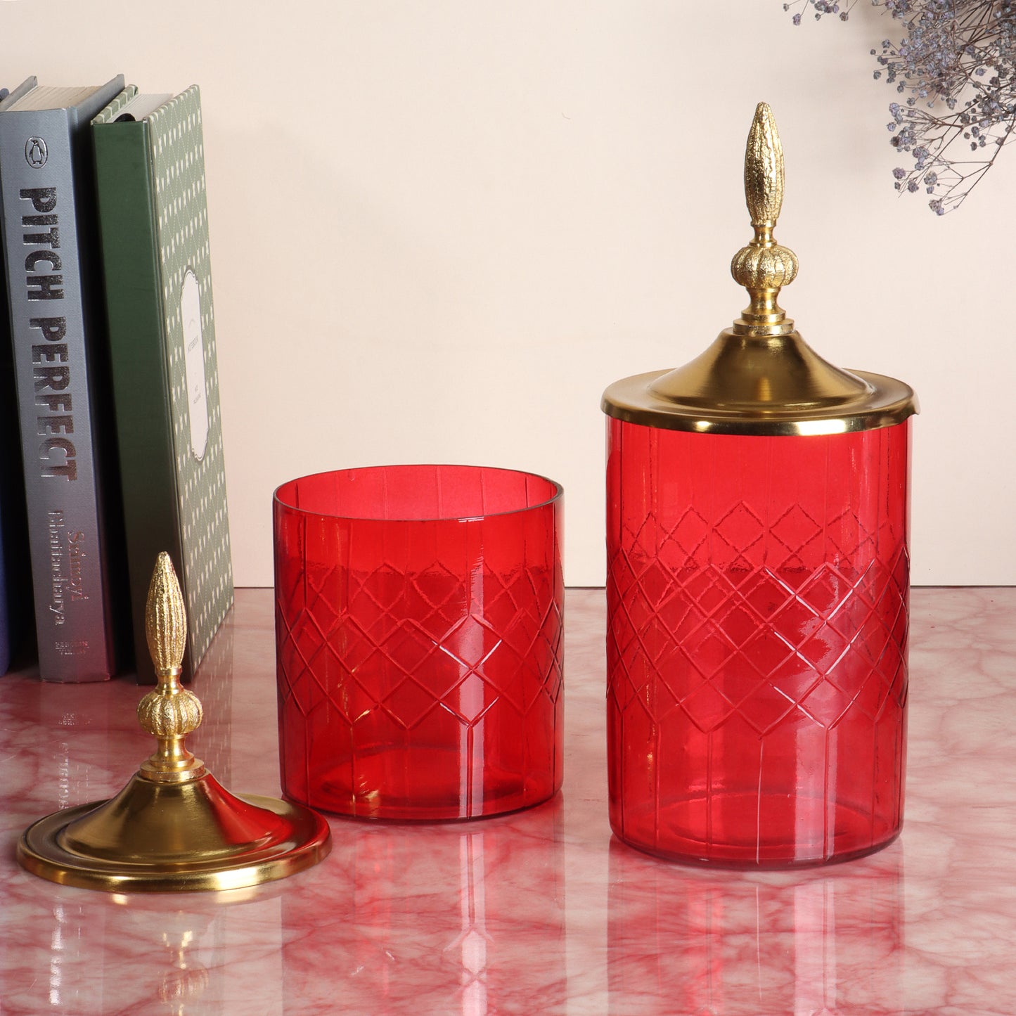 Royal Red Set of Two: Majestic Mahal-Topped Canisters, Big and Small