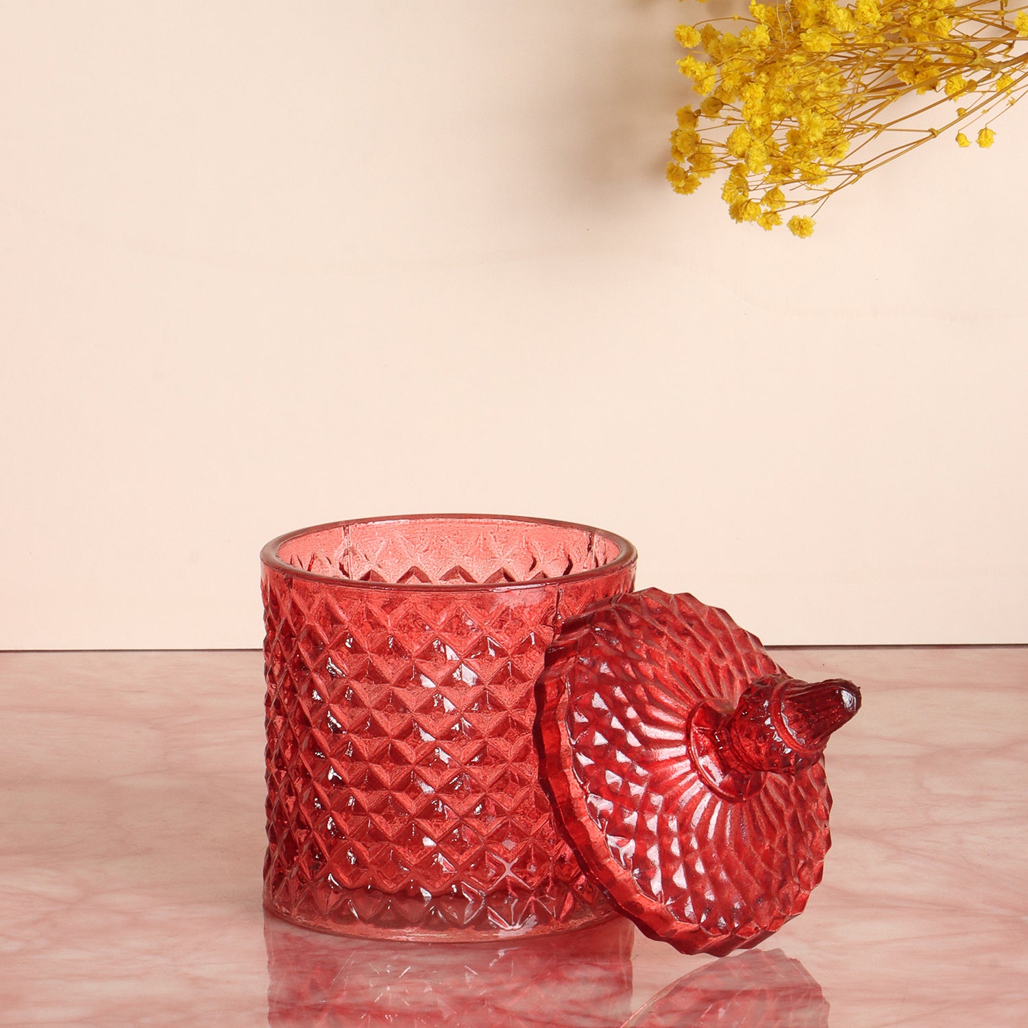 Red Diamond Glass Jar