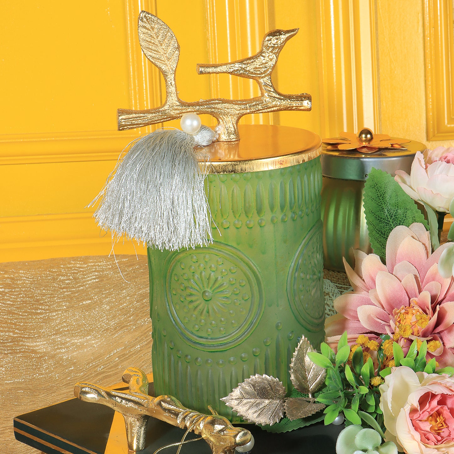 Emerald Bird Set: Hamper Trays | Metal Jar