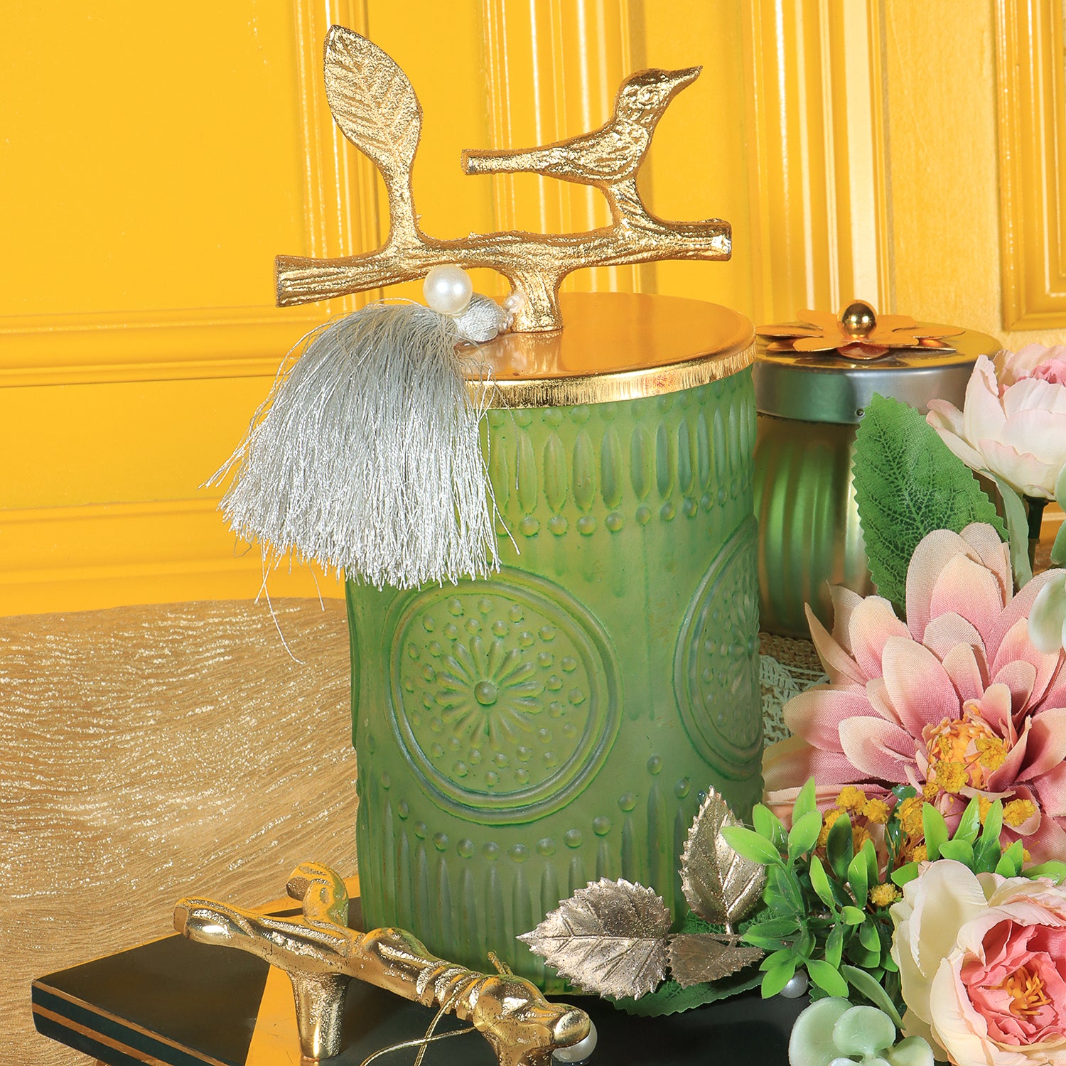 Emerald Bird Set: Hamper Trays | Metal Jar