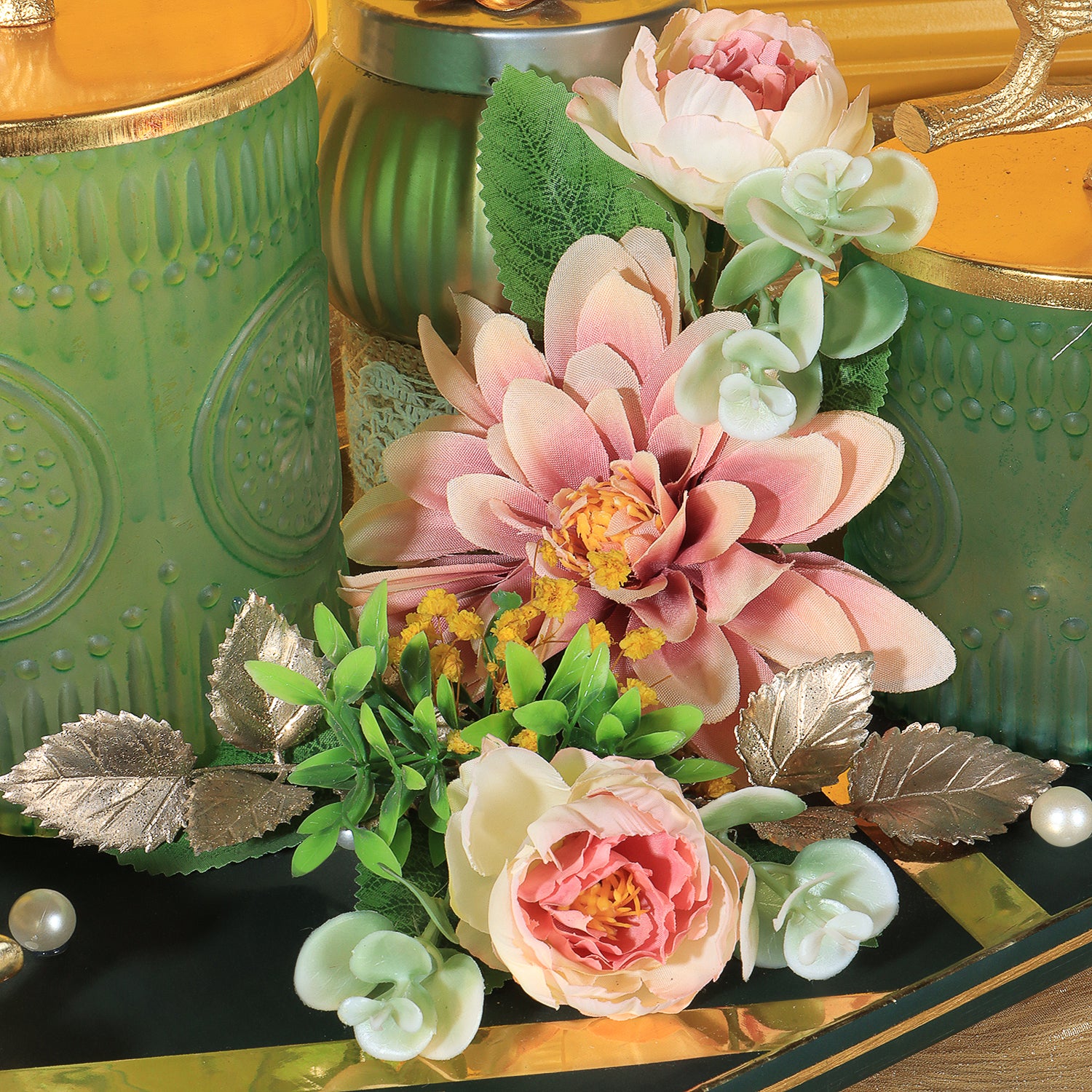 Emerald Bird Set: Hamper Trays | Metal Jar