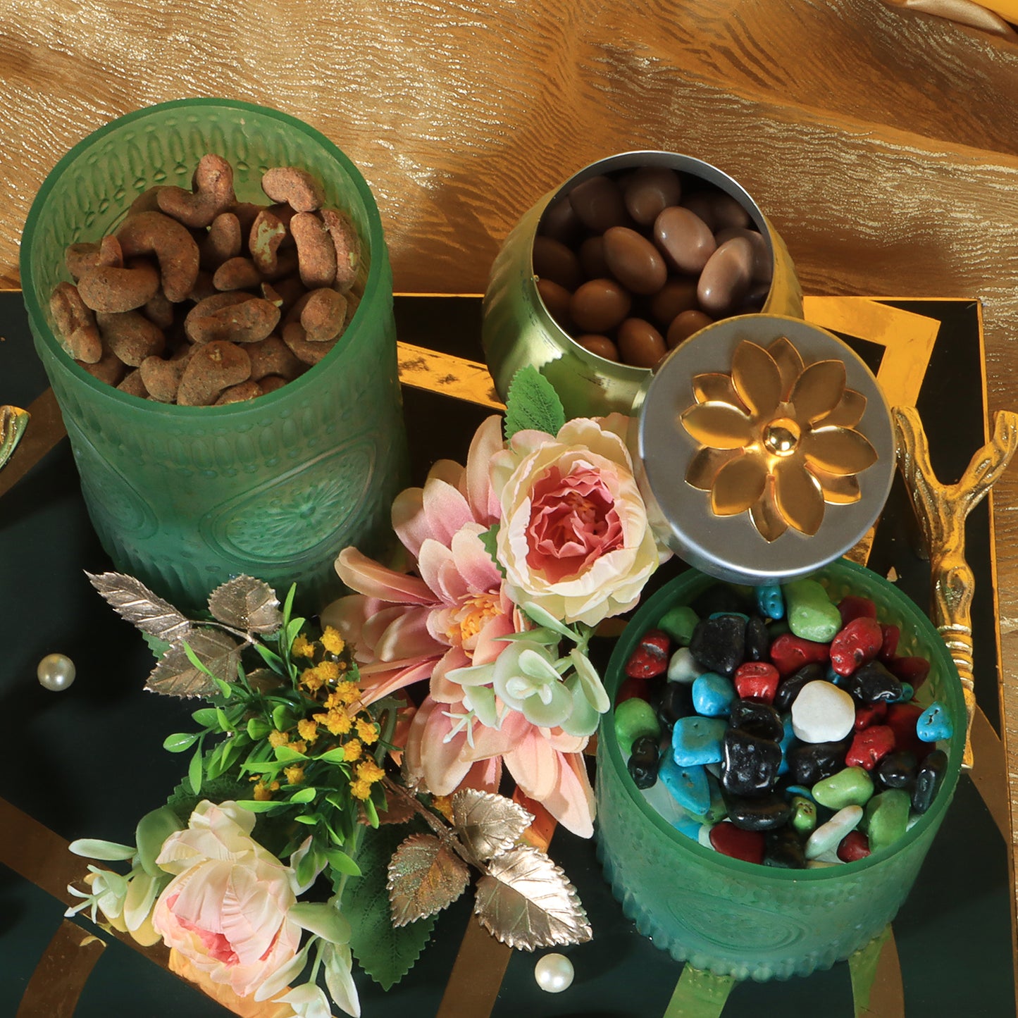 Emerald Bird Set: Hamper Trays | Metal Jar