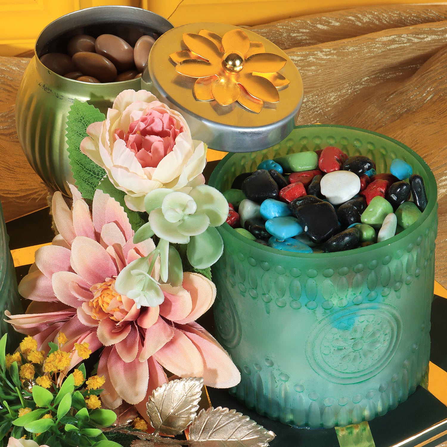 Emerald Bird Set: Hamper Trays | Metal Jar