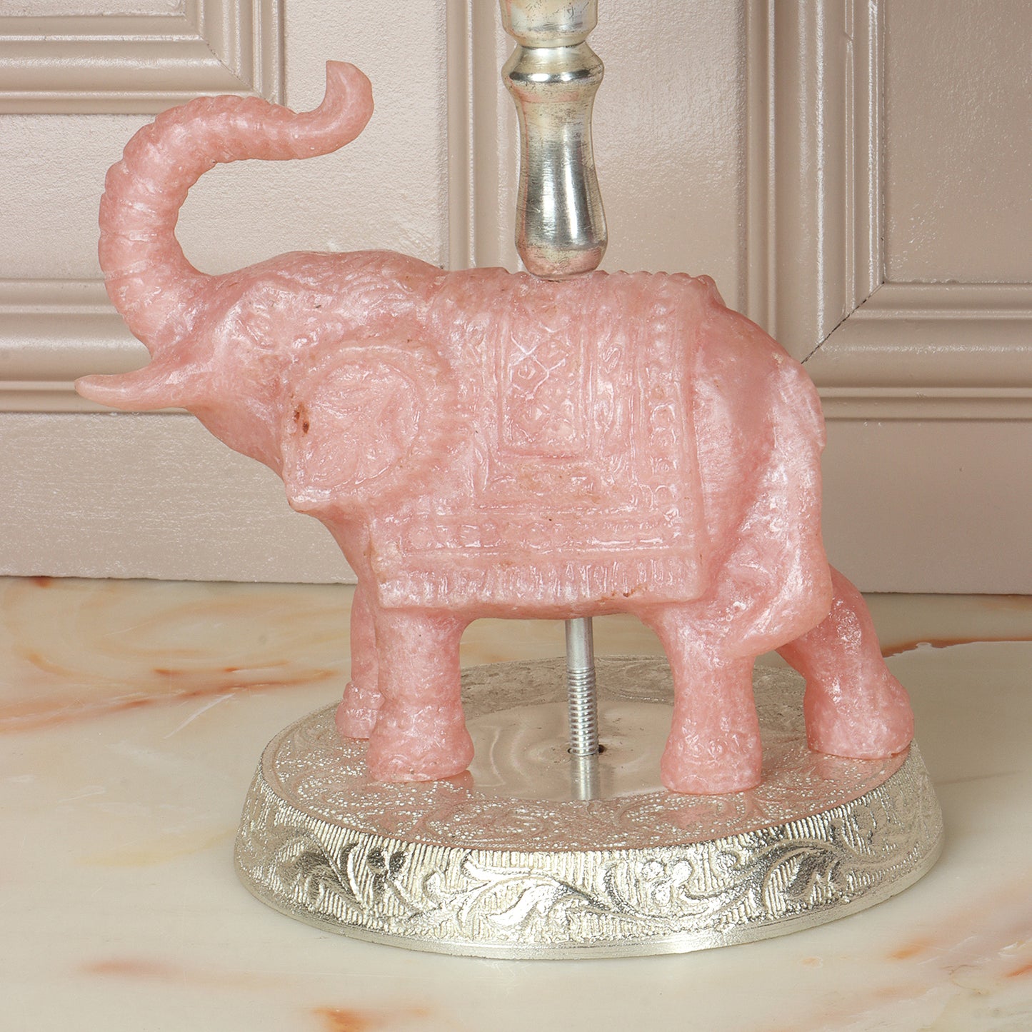 Silver Bowl with Resin Pink Elephant Stand