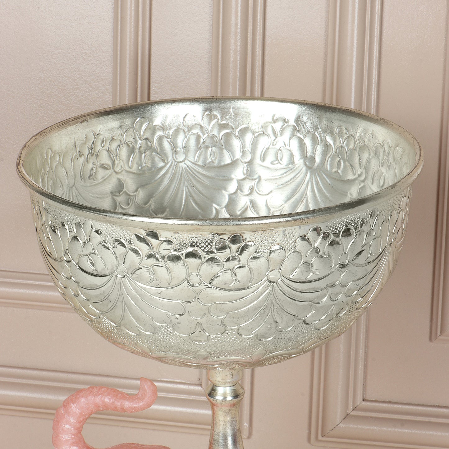 Silver Bowl with Resin Pink Elephant Stand