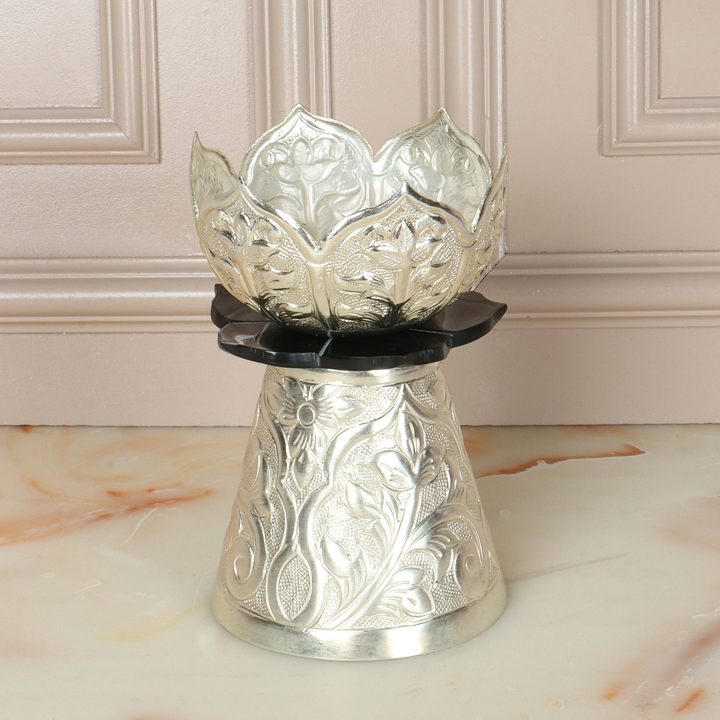 Ornate German Silver Lotus Stand