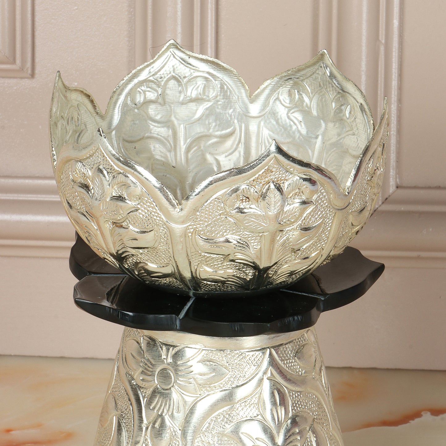 Ornate German Silver Lotus Stand