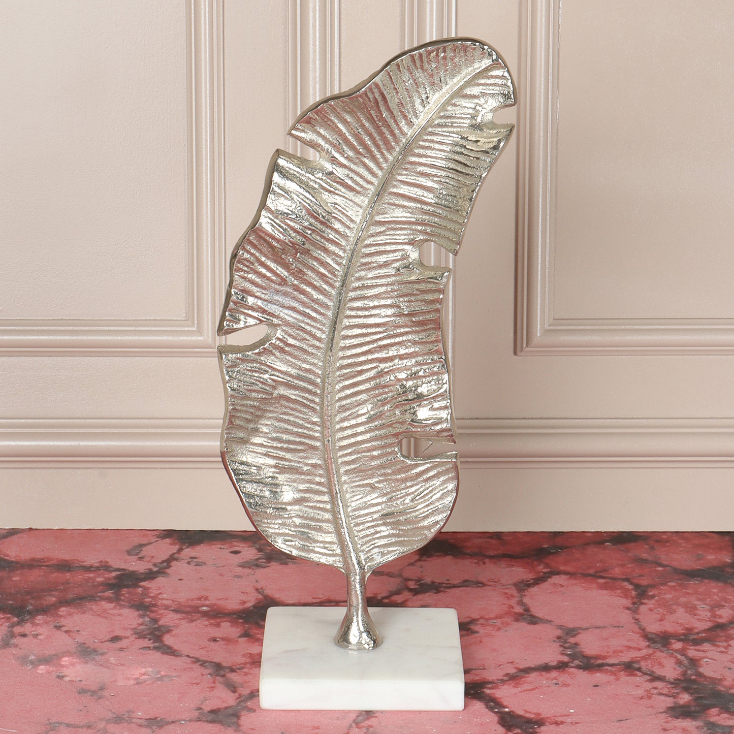 Silver Leaf Sculpture with Marble Base