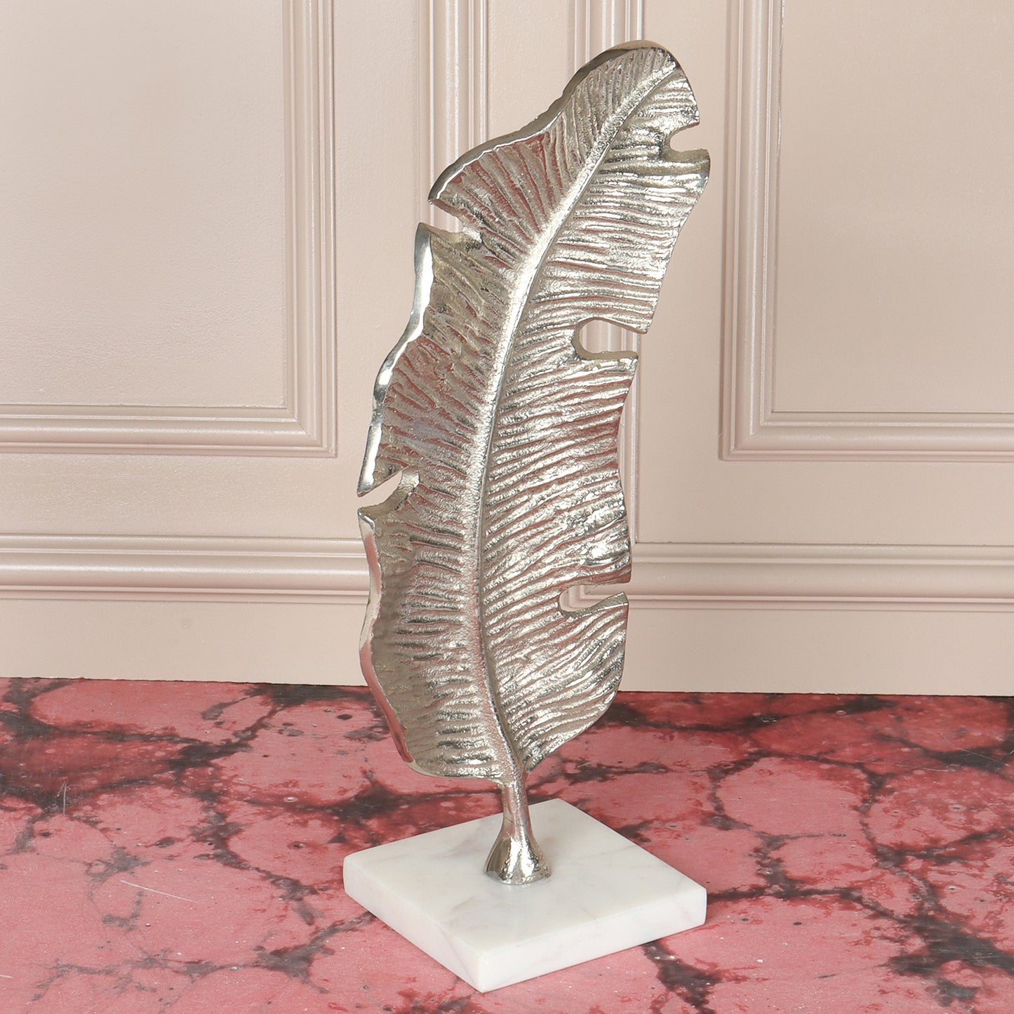 Silver Leaf Sculpture with Marble Base